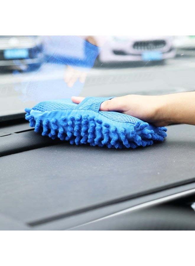 SRLIWHITE 4PCS Microfiber Car Wash Sponge Set, Double-Sided Chenille Car Wash Mitts with Hand Strap, Scratch-Free and Lint-Free Absorbent Auto Cleaning Sponges, Royal Blue - Image 5